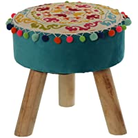 Supernova Decoracion_Taburete Madera Tela C-Bordados 30x30x32cm.